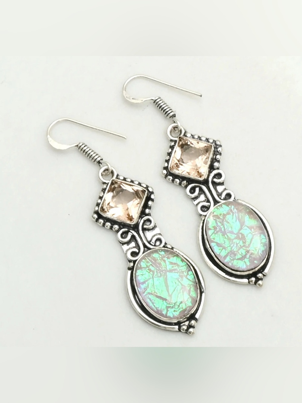 Triplet Opal/Morganite Earrings